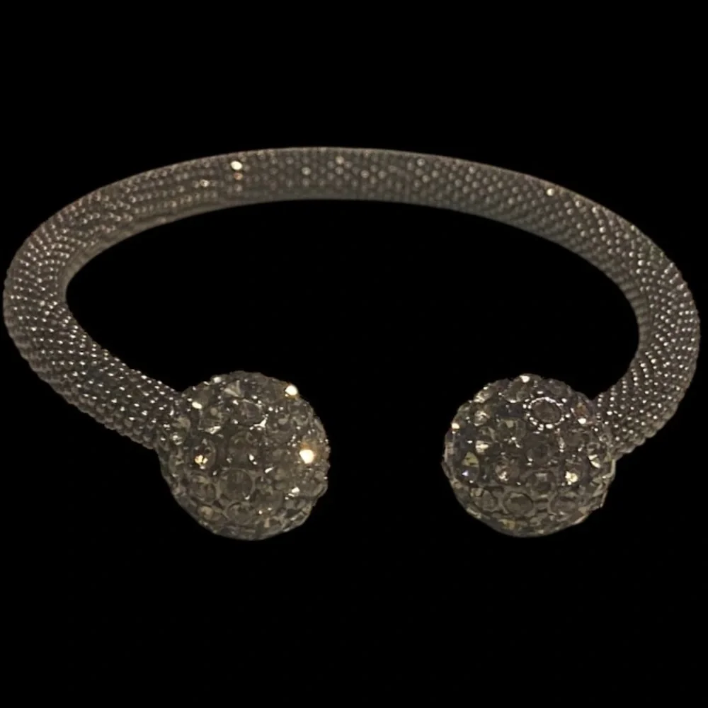 Silver Tone Mesh Rhinestone Flexible Cuff Bracelet #7690